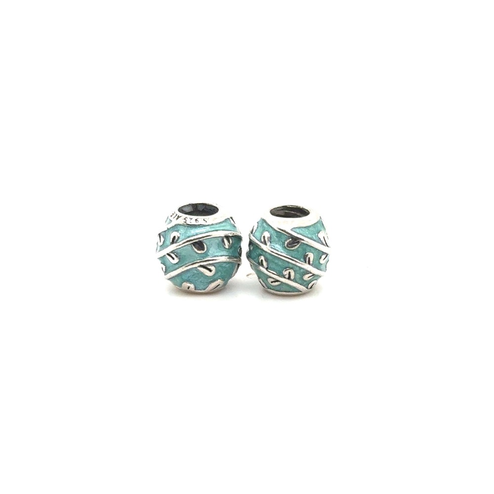 Pandora Sterling Silver Teal Enamel Leaf Vine Charms S925 ALE Set of 2